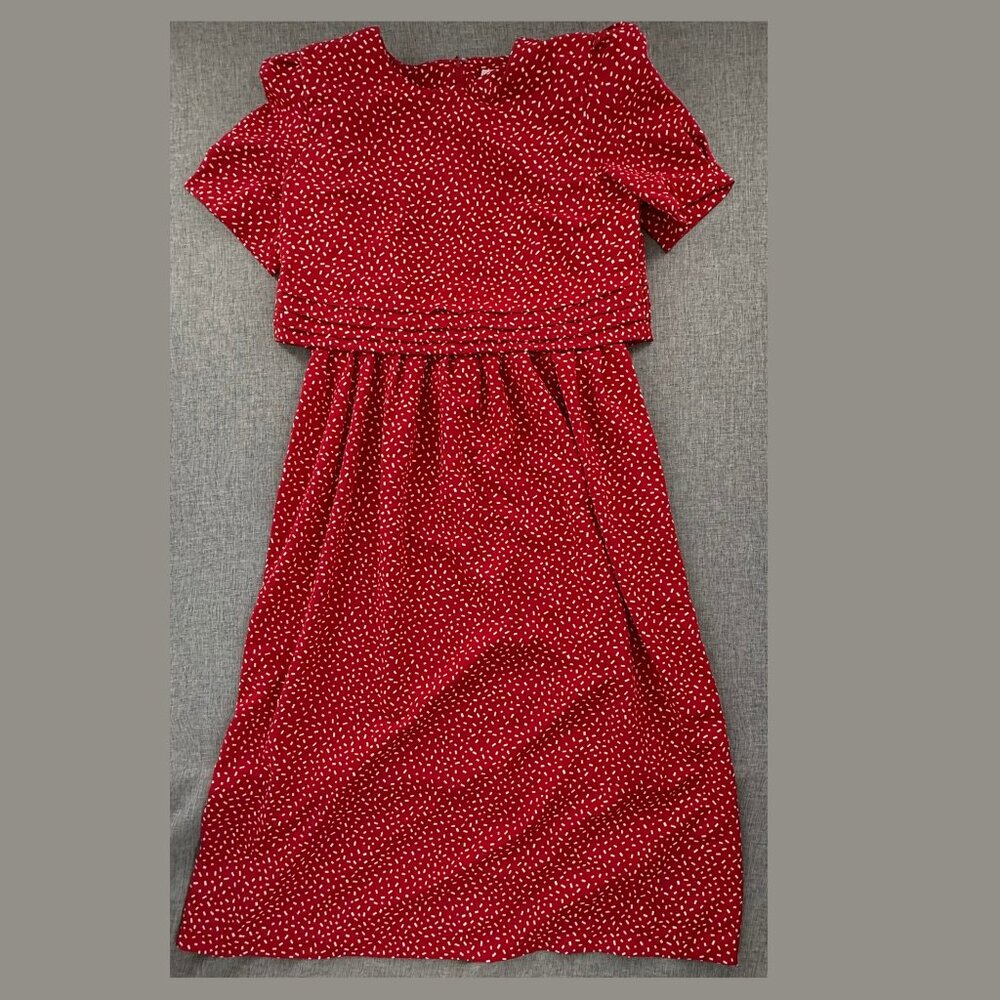 Kathie Lee Vintage Dress Red & White Size 10 Shoulder Pads Zipper Closure